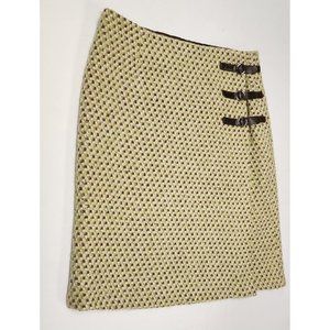 Milly Brown Green Tweed Mini Skirt with Buckles Size 4 Wool Houndstooth Women's